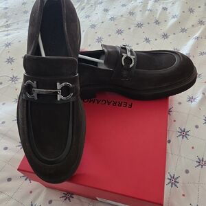 Ferragamo Gancini Ornament Moccasin Chocolate Brown